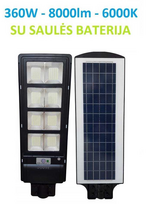 GATVĖS ŠVIESTUVAS SU SAULĖS BATERIJA - 360W - 6000K - 8000LM - IP65