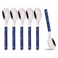 6 dalių vintažinis nerūdijančio plieno stalo įrankių rinkinys su kniedėmis, mėlyna rankena, veidrodiniu poliravimu, namams, vakarėliams, restoranams 17.8cm - dessert fork mėlyna