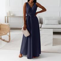 Women's V-neck Sleeveless Belt Evening Long Dress For Women M rožinė