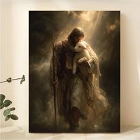 Jesus and Lamb Good Shepherd Wall Art Suitable for Churches, Prayer Rooms - Jesus Leading The Lost Lamb Symbol Suitable for Room Decoration 20x30cm