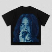 2026 Billie Eilish portretinės grafikos medvilniniai unisex marškinėliai su Y2k O formos iškirpte ir trumpomis rankovėmis, vyriški ir moteriški hiphopo marškinėliai, dovanojantys gerbėjams. 4XL