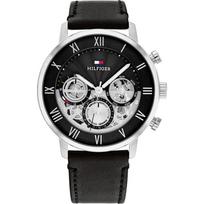 Tommy Hilfiger Vyriškas Skeletas Chronografas Kvarcinis Laikrodis Juodas Ciferblatas Juodas Odinis Dirželis 1710565 juoda
