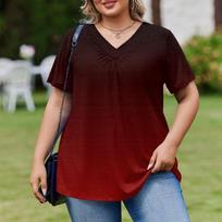 Women's Plus Size Fashionable Casual Loose-Fit Short Sleeve Elegant V Neck Blouse For Work L mėlyna
