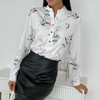 Women's Spring  V-Neck Long Sleeve Button Floral Print Shirt XXXXXL balta