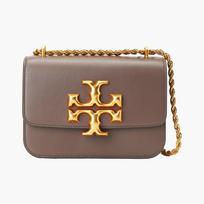 TORY BURCH TB Eleanor Odinė Matinė Rankinė su Atvartu ir Dvigubo T Logotipu Vienos Peties Crossbody Raištelio Grandinė Maža Kvadratinė Rankinė Moteriška Maža Ruda Basic Set (Bag + Dust Bag) ruda