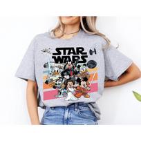Disney x Žvaigždžių karai personažų derinimo marškinėliai, Unisex retro mokslinės fantastikos animacinių filmų gatvės stiliaus marškinėliai, 100% medvilnės laisvalaikio trumpomis rankovėmis viršutinė dalis 4XL