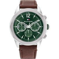 Tommy Hilfiger vyriškas daugiafunkcis laikrodis su žaliu ciferblatu, rudu odiniu dirželiu 1792064 ruda