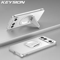 KEYSION Magnetic Phone Case for VIVO X300 FE Metal Paint Silicone+PC Upright Kickstand Shockproof Back Cover for VIVO X300 FE 5G for VIVO X300 FE sidabras