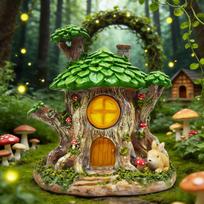 Fairy Tale Forest Resin Tree House Ornament - Mushroom, Rabbit & Micro Landscape Decoration for Garden & Balcony beige