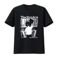 Vintažiniai Technics Marškinėliai Vyriški L Juodi Audio Hi Fi Plokštelių Leistuvai Hip Hop DJ Y2K 2000-ieji Mokyk juos gerai vintažiniai Išskalbti Patogūs S