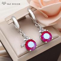 Fashion Round Crystal Drop Earrings For Women Rose Gold Color Cubic Zirconia Wedding Party Jewelry Gift