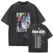 Singer Freya Skye Stars Align Tour 2026 Vintage Washed T Shirts Men Women's Summer Aesthetic Clothing Hip-hop Oversized T-shirt L smėlis