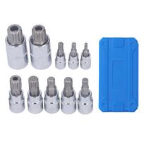 10 Pcs Triple Square Spline Bit Socket M4 To M18 1/4in 3/8in 1/2in Drive CR V Bit Socket Set with Storage Box