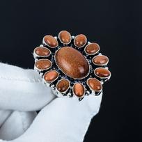 Natural Red Sunstone Gemstone Ring, 925 Sterling Silver Ring, Gift For Her, Oval Stone ,Elegant Handmade Ring, Red Sunstone Flower Silver Ring Gifts US 4 raudona