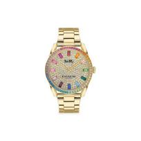 Coach Preston serijos kvarcinis laikrodis Plieninė apyrankė 36 mm Auksinis ciferblatas Moteriški laikrodžiai 14503657 14503657