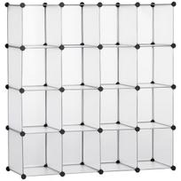 HOMCOM "pasidaryk pats" kubų lentynų sistema su 16 kubelių, sandėliavimo dėžė, plastikinė spintelė, balta, 125x32x125cm