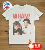 VINTAGE 1984 WHAM George Michael Andrew Ridgeley Marškinėliai Pilno Dydžio Balti Marškinėliai Unisex T-Shirt XXL
