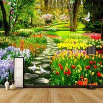 3D gamtos peizažo tapetai, gėlės, žolės takas, svetainės, miegamojo, sienų freskos, dekoras 200 cm(W) x 140 cm(H)