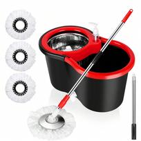 Spin Mop And Bucket With Wringer Set With 3 Microfiber Mop Replacement Heads And 61  Stainless Steel Adjustable Handle For Floor