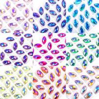 Weichen Flat Bottom Colorful Ab Color Hand-Sewn Horse Eye Drill Glass Flat Button Hand-Sewn Diamond Dress Wedding Dress Accessories 15 * 32mm 12pcs/bag