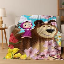 3D M-Maša ir Lokas Animacinis Flanelinis Antklodas Minkštas Šiltas Užklotas Lovai Miegamajam Kambariui Svetainei Iškylai Kalėdinė Dovana Vaikams 75x90cm