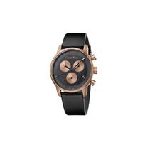 Calvin Klein CK Kvarcinis serijos laikrodis Kvarcinis mechanizmas Odinis dirželis 43 mm Juodas ciferblatas Vyriški laikrodžiai K2G17TC1 Black
