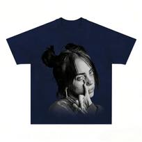 Billie Eilish Retro rašto švelni marškinėliai 2026 m. vasaros vyriški moteriški Hip Hop drabužiai Y2k mada Gatvės stilius Grynos medvilnės marškinėliai 4XL