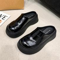 Moterų Mules Šlepetės 2026Naujos Laisvalaikio Odinės Šlepetės Madingos Baotou Pusiau Šlepetės Vandeniui Atsparios Odinės Šlepetės Zapatos De Mujer 35 juoda