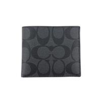 Coach Billfold Wallet 10 Compact Multi-Card Short Folded Canvas PVC Men Wallet Black Gray 66551-QBMI5 Basic Set (Bag)