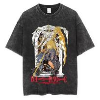 Death Note Misa Amane Vintage Black Wash T-Shirt, Unisex Anime Icon Portrait Streetwear Tee, 100% Cotton Loose Oversized Top L