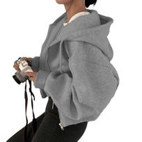 Women's Cropped Zip Up Hoodie Drawstring Long Sleeve Crop Sweatshirt Fall Casual Hooded Jacket L šviesiai pilka spalva