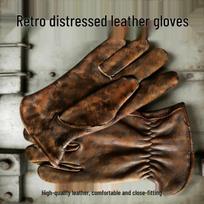 First Layer Cowhide Retro Riding Gloves - Irregular Color, Outdoor Protection & Driving Handling Gloves Rubbed Black AB M