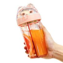 420ML Dvigubas gėrimo puodelis Atskiras puodelio kraštas Apsauga nuo dulkių Dangtelis Apsauga nuo pratekėjimo Atsparus karščiui Dvigubi šiaudeliai Gėrimo butelis Mokyklinis priedas rožinė