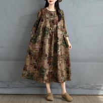 Pavasarinė gėlių rašto vintažinė didelio dydžio moteriška suknelė ilgomis rankovėmis, oversized, maxi, laisva, pagrindinė, laisvalaikio, ilga suknelė One Size