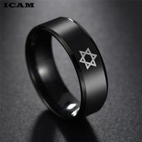 ICAM Juoda Dovydo žvaigždės žiedas Vyrams Religinis Judaizmas Izraelis Žydiški papuošalai Vyriškas žiedas Nerūdijančio plieno Obsidianas Dovydo žvaigždės žiedai 6