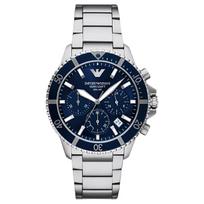 Emporio Armani Saulės kvarcinis laikrodis Nerūdijančio plieno apyrankė 43,5 mm Mėlynas ciferblatas Atsparus vandeniui 100 m Sportinio stiliaus vyriški laikrodžiai AR11681-CLG Regular Watch Box