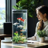 Clear Acrylic Round Fish Tank - Drop-proof, Imitation Glass, Ideal for Desktop Display