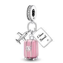 925 Silver Pendants Zircon Pink Love Heart Charms Beads Fit Original Bracelet Bangles DIY Jewelry For Women