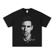 Lionelio Messi Juodai Baltas Portretas Parašas Marškinėliai, Unisex Futbolo Gerbėjams Derliaus Dydžio Medvilniniai Streetwear Marškinėliai 4XL