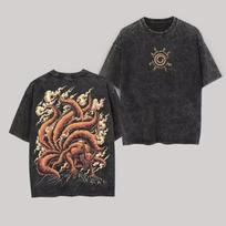 Kurama marškinėliai Kyuubi Naruto Vintažiniai Rūgštinio plovimo Streetwear Devyniaragis lapė Retro Anime Grafika Vyriški marškinėliai Medvilninis viršus L