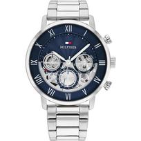Tommy Hilfiger Vyriškas Skeletas Chronografas Kvarcinis Laikrodis Mėlynas Ciferblatas Sidabrinis Korpusas Sidabrinis Nerūdijančio Plieno Apyrankė 1710569 sidabras