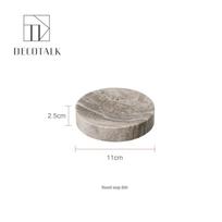 Wabi-Sabi Sidabriškai Pilkas Travertino Vonios Kambario Rinkinys: Praustuvės padėklas ir dekoras.
