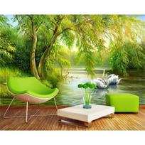 Gulbių ežeras 3D freska Miško tapetai Svetainės Miegamojo Fono Sienos Freska 200 cm(W) x 140 cm(H) yellow