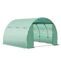 "Outsunny" pakaitinis tentas sodo šiltnamio tuneliui 9 m², tento matmenys 3L x 3B x 2H m PE anti-UV vandeniui atsparus 6 langai + susukamos užtrauktuku užsegamos durys Žalias, Žalioji
