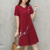 Fashion Women Summer Short Sleeve  knee length Printing Dress L