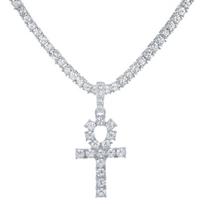 Men Women Hip Hop Cross Pendant Necklace With 4mm Zircon Tennis Chain Iced Out Exquisite Bling Jewelry Fashion Trendy Creative 18inch(45cm)