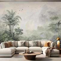 Atogrąžų Žalių Augalų Tapetai Kokoso Medžiai 3D Freska Kalnų Paukščių Tapetai Restoranas Klubai Baras Modernios Freskos 200 cm(W) x 140 cm(H)