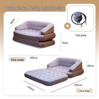 Storas pliušinis pripučiamas 2 viename sofa-reklaineris: Sėdimas ir gulimas palapinės sofos