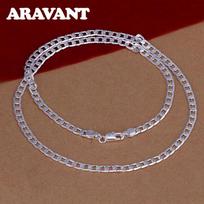 925 Silver 4mm Flat Sideways Necklace Chain For Men Fashion Jewelry 16inch 40cm