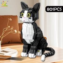 HUIQIBAO Juodai baltas rainas katės modelis Statybiniai kaladėlės MOC Gyvūnų serija Mini 12mm Kaladėlės žaislas Vaikams Namų dekoracija WITH BOX
